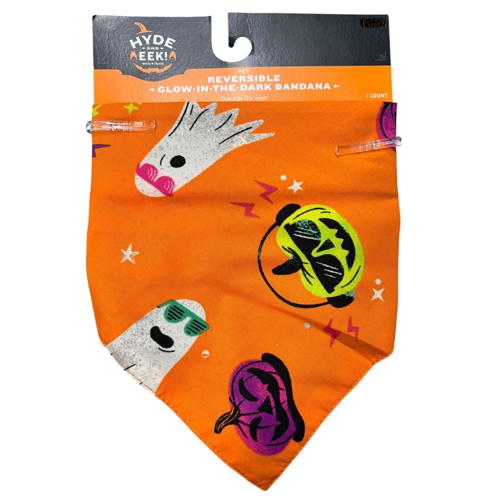 Hyde and‎ Eek Boutique Pet Reversible Glow-In-The-Dark Halloween Bandana Orange